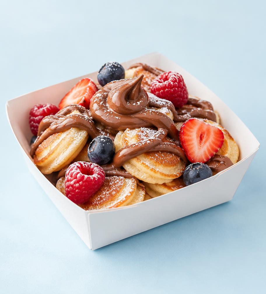 Mini pancake impilati con topping e creme